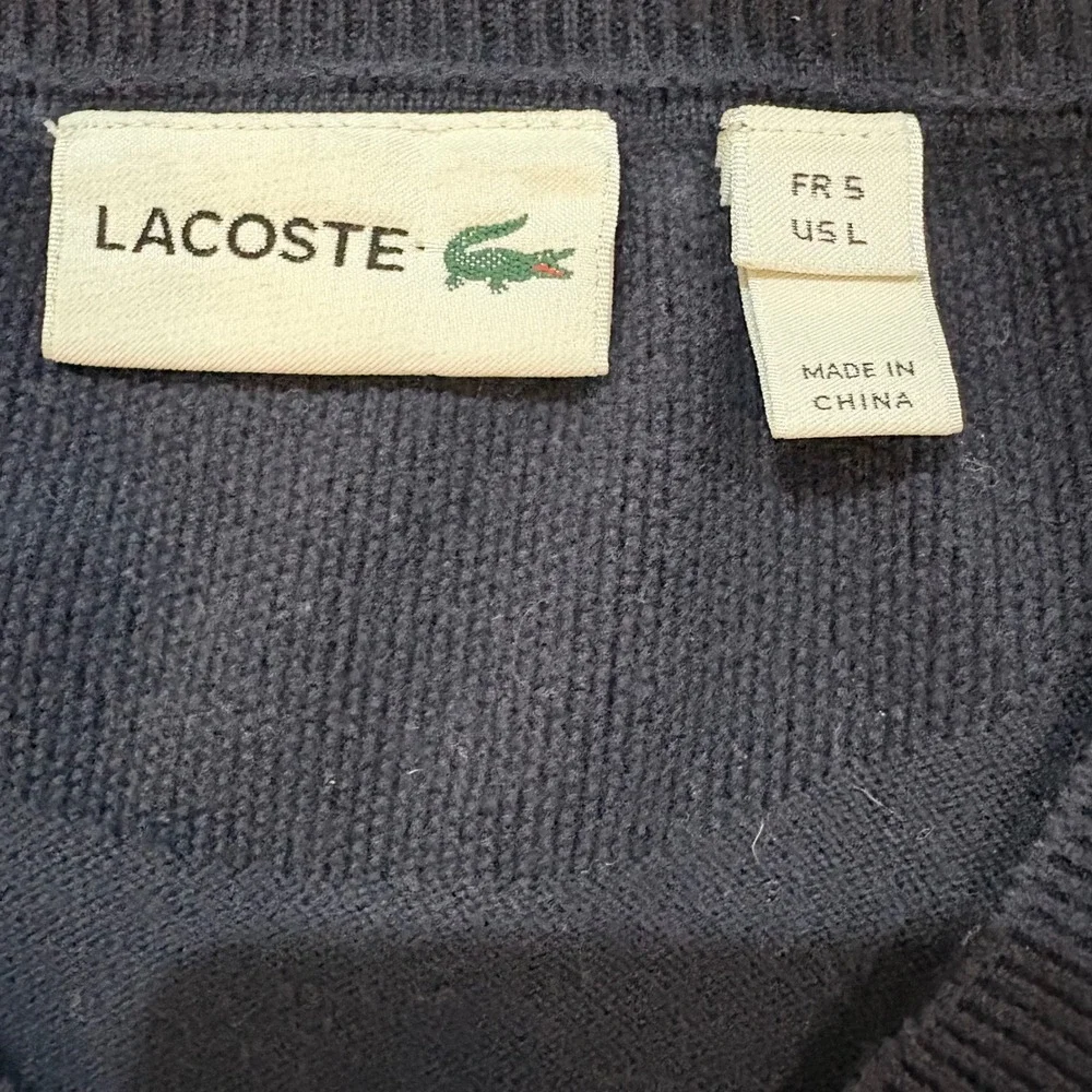 Lacoste Mens Navy Blue V-Neck Cotton‎ Sweater Elbow Patches AH7894 Size L FR 5